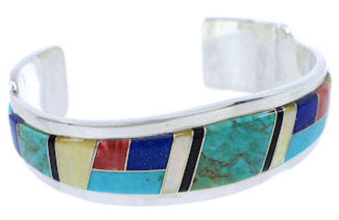 Multicolor Inlay And Genuine Sterling Silver Cuff Bracelet EX27761