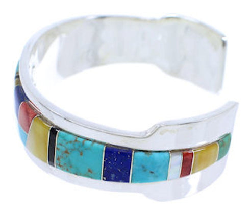 Multicolor Inlay And Genuine Sterling Silver Cuff Bracelet EX27761