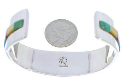 Multicolor Inlay And Genuine Sterling Silver Cuff Bracelet EX27761