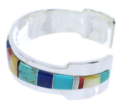 Multicolor Inlay Southwest Sterling Silver Cuff Bracelet EX27768
