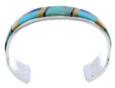 Multicolor Inlay Southwest Sterling Silver Cuff Bracelet EX27768