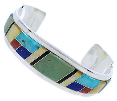 Southwest Sterling Silver Multicolor Jewelry Cuff Bracelet EX27771