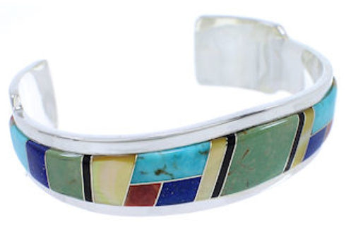 Southwest Sterling Silver Multicolor Jewelry Cuff Bracelet EX27771