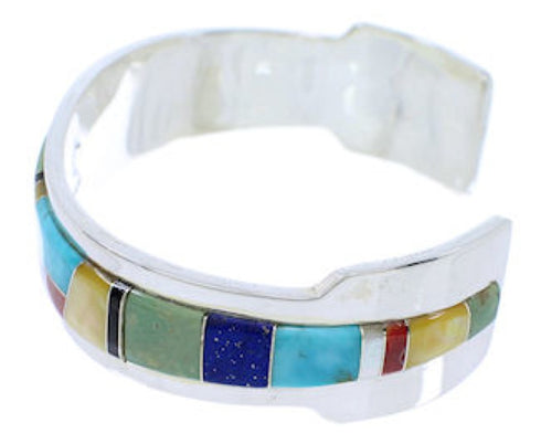 Southwest Sterling Silver Multicolor Jewelry Cuff Bracelet EX27771
