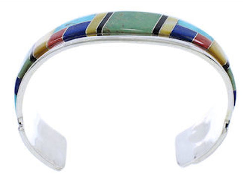 Southwest Sterling Silver Multicolor Jewelry Cuff Bracelet EX27771