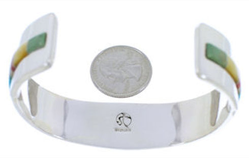 Southwest Sterling Silver Multicolor Jewelry Cuff Bracelet EX27771