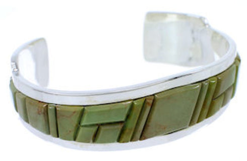 Turquoise Inlay And Sterling Silver Southwest Cuff Bracelet EX27778