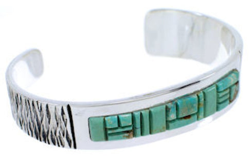 Genuine Sterling Silver Jewelry Turquoise Inlay Cuff Bracelet EX27807
