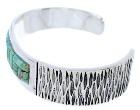 Genuine Sterling Silver Jewelry Turquoise Inlay Cuff Bracelet EX27807