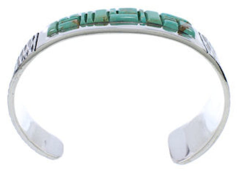 Genuine Sterling Silver Jewelry Turquoise Inlay Cuff Bracelet EX27807