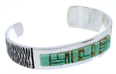 Southwestern Turquoise Inlay Silver Cuff Bracelet Jewelry EX27810