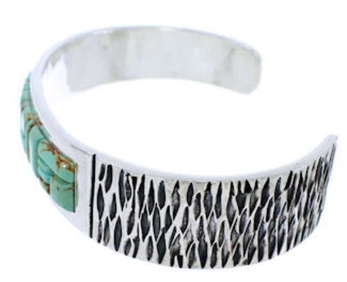 Turquoise Inlay Southwestern Silver Cuff Bracelet EX27811