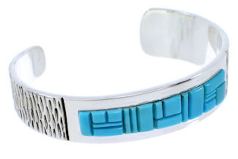Turquoise Inlay Jewelry Genuine Sterling Silver Cuff Bracelet EX27818