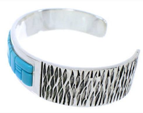 Turquoise Inlay Jewelry Genuine Sterling Silver Cuff Bracelet EX27818