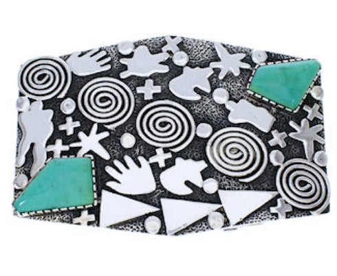 Hand And Bear Turquoise Silver Belt Buckle PX29078