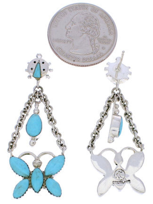 Southwest Turquoise Butterfly Ladybug Sterling Silver Earrings MW76024