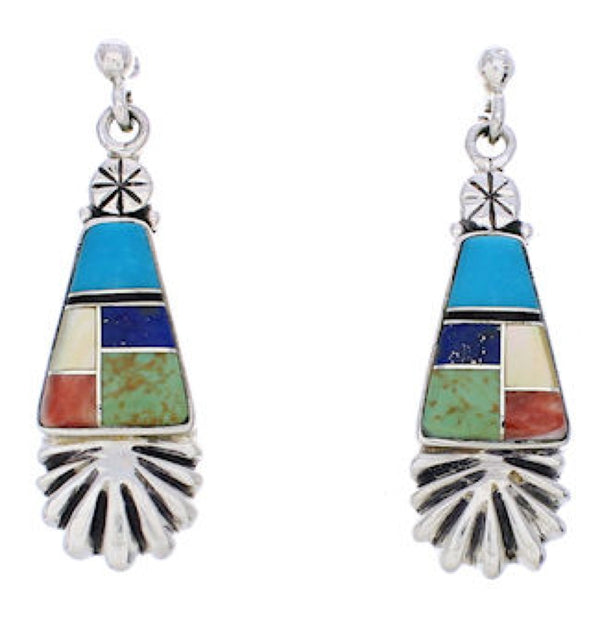 Multicolor Southwestern Sterling Silver Post Dangle Earrings MW76014