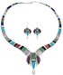 Multicolor Inlay Sterling Silver Link Necklace Earrings Set GS75564