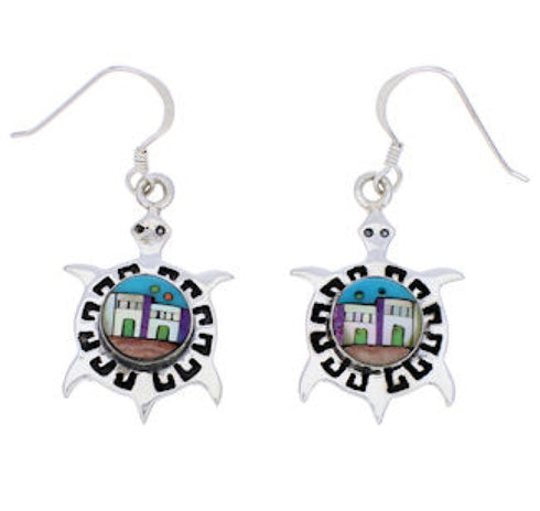 Multicolor Native American or Pueblo Design Turtle Earrings MW75819