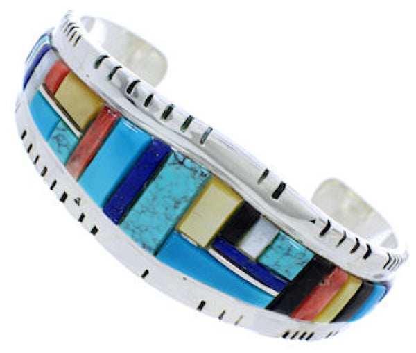 Southwestern Sterling Silver Multicolor Inlay Cuff Bracelet EX27345