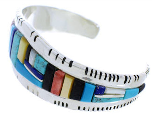 Southwestern Sterling Silver Multicolor Inlay Cuff Bracelet EX27345