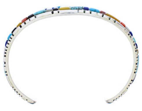 Southwestern Sterling Silver Multicolor Inlay Cuff Bracelet EX27345