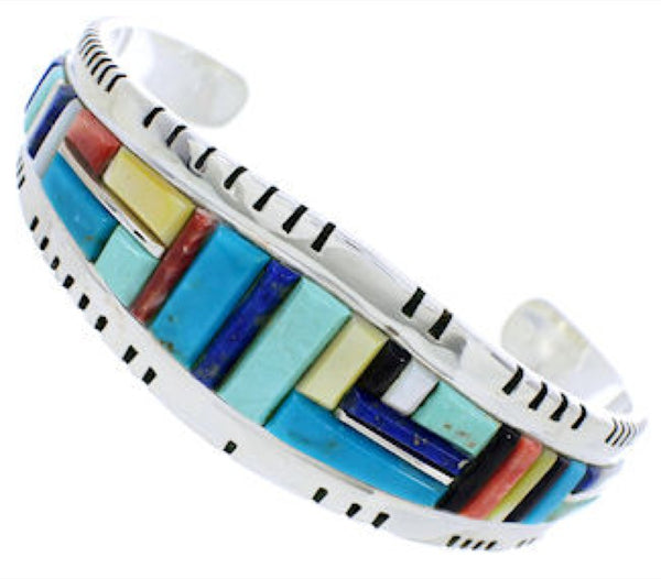 Sterling Silver Southwest Multicolor Inlay Cuff Bracelet EX27362