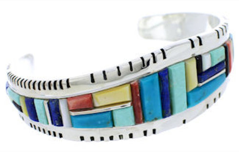 Sterling Silver Southwest Multicolor Inlay Cuff Bracelet EX27362