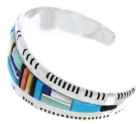 Sterling Silver Southwest Multicolor Inlay Cuff Bracelet EX27362