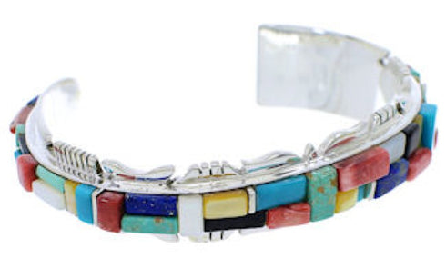 Southwestern Multicolor Inlay Sterling Silver Cuff Bracelet EX27445