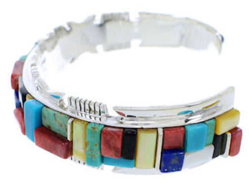 Southwestern Multicolor Inlay Sterling Silver Cuff Bracelet EX27445
