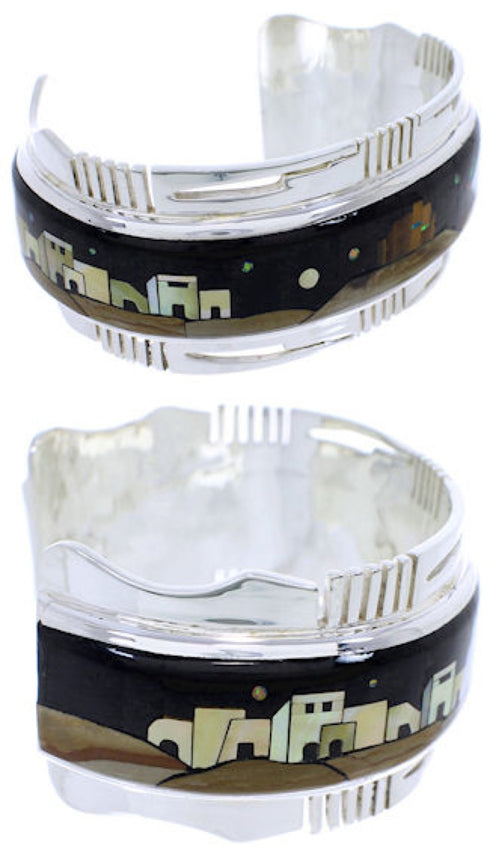 Multicolor Native American Design Silver Cuff Bracelet TX40659