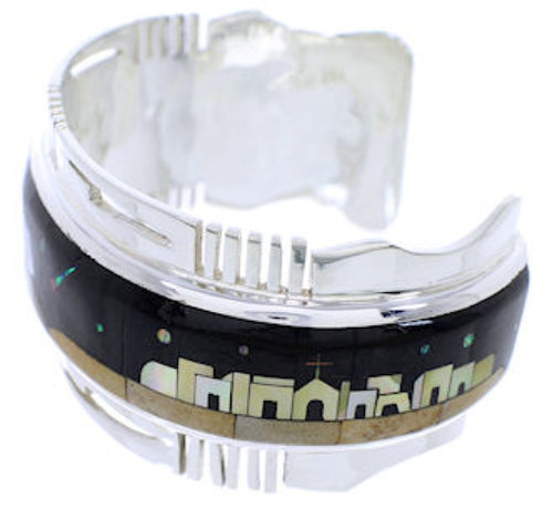 Multicolor Native American Design Silver Cuff Bracelet TX40659