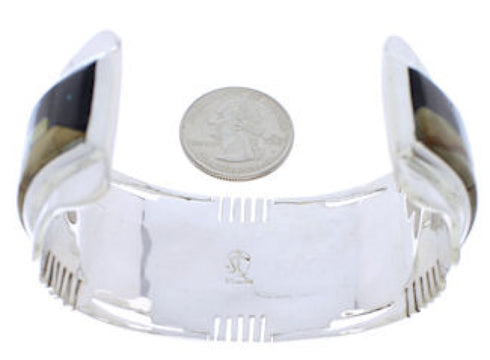 Multicolor Native American Design Silver Cuff Bracelet TX40659