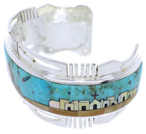 Multicolor Silver Native American Village Design Cuff Bracelet MW75551