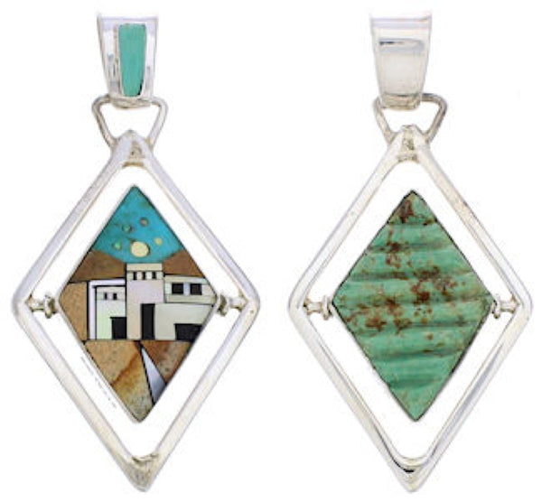 Native American Design Multicolor Silver Reversible Pendant EX29496