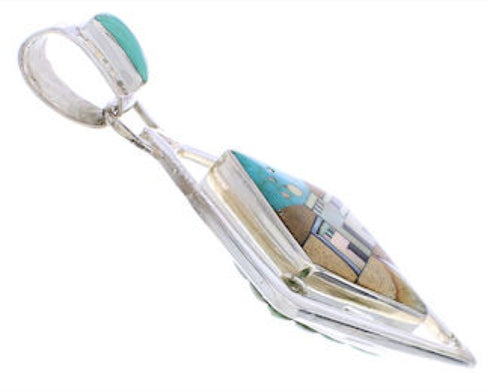 Native American Design Multicolor Silver Reversible Pendant EX29496