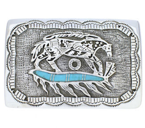 Southwestern Silver Horse Feather Turquoise Belt Buckle EX29142