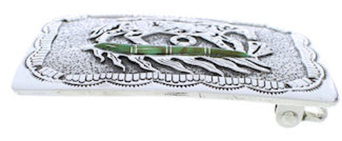 Sterling Silver Southwest Horse Feather Turquoise Belt Buckle EX29156