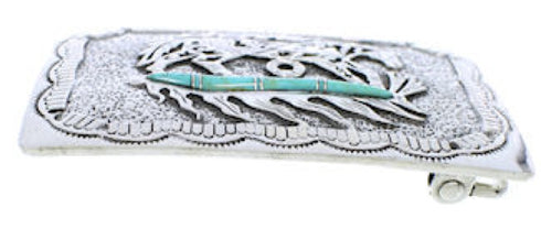 Sterling Silver Turquoise Southwest Horse Feather Belt Buckle EX29158