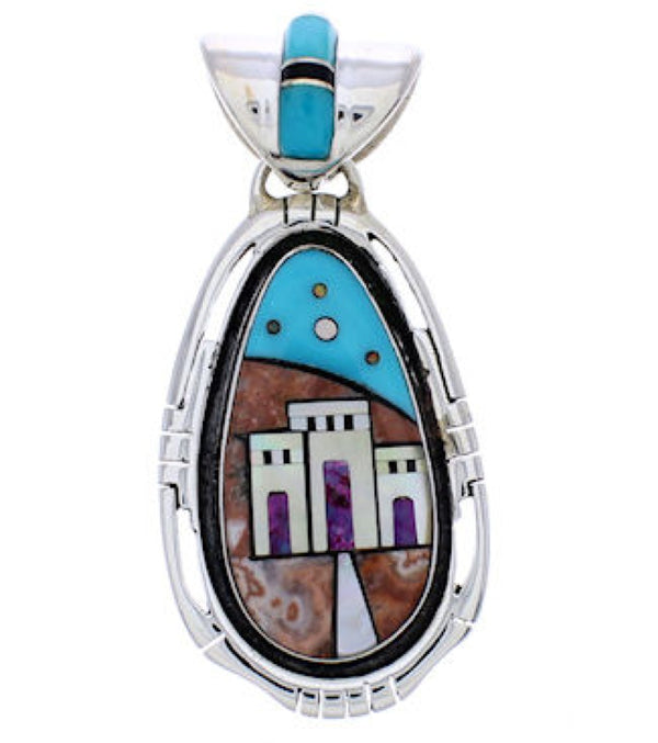 Silver Multicolor Native American Design Jewelry Pendant PX29789