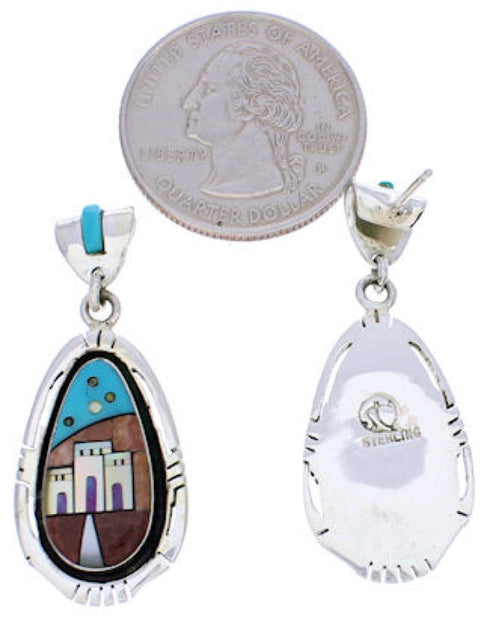 Sterling Silver Native American Design Multicolor Earrings PX29816