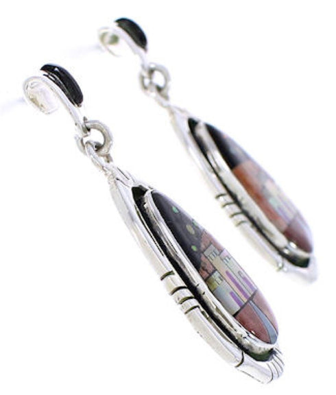 Multicolor Sterling Silver Native American Design Earrings PX29813