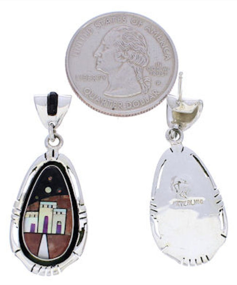 Multicolor Sterling Silver Native American Design Earrings PX29813