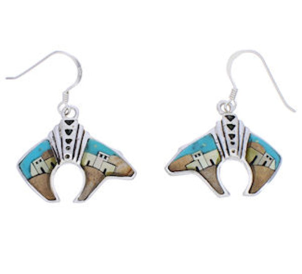 Multicolor Silver Bear Native American Village Design Earrings PX29818