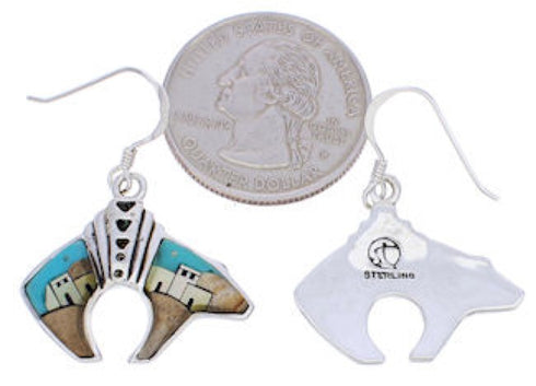 Multicolor Silver Bear Native American Village Design Earrings PX29818