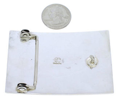 Sterling Silver Water Wave Bear Turquoise Jewelry Belt Buckle TX28710