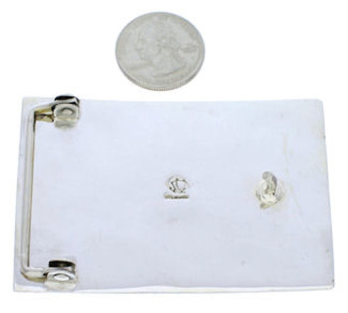 Sterling Silver Turquoise Inlay Water Wave Bear Belt Buckle TX28716