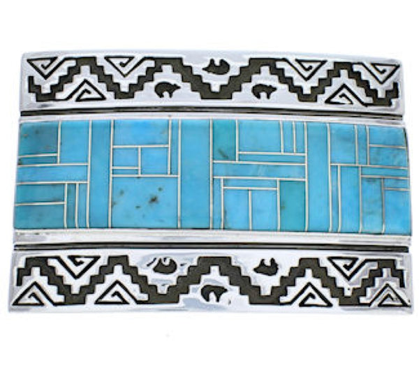 Genuine Sterling Silver Turquoise Water Wave Bear Belt Buckle TX28718