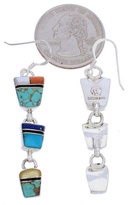 Multicolor Sterling Silver Southwest Jewelry Hook Earrings EX30434